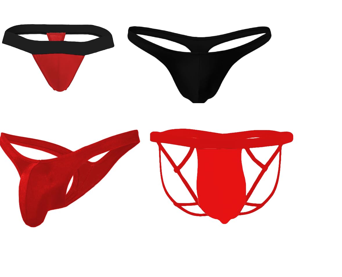Men's Synthetic Thongs Panties G String Brief Innerwear Underwear Multicolor Sexy Briefs Panties Set of 4