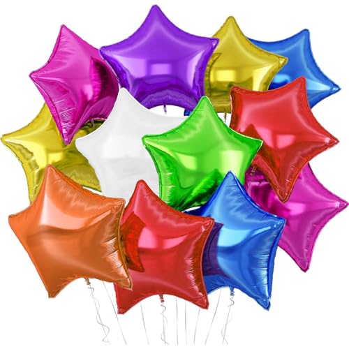 Globos de Estrella Multicolor Helio, Globos de Foil de Colores, 8 Colores, Globos de Fiesta, Decoración para Cumpleaños, Decoración de Carnaval - 25 unidades