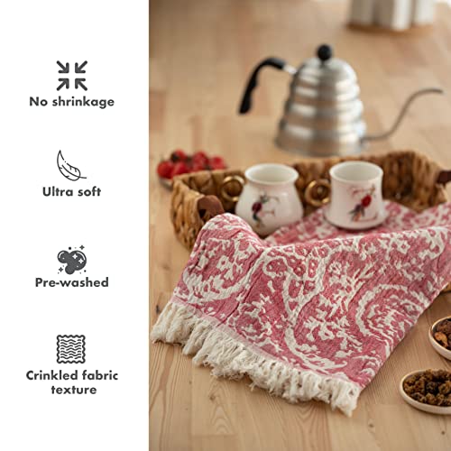 Fe&Ze Turkish Hand Towels With Hanging Loop, 22 X 36 In, 100% Cotton Kitchen Towels Decorative Set Of 2, Rose Red Towels For Bathroom #TOP3