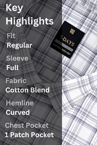 Image of 7-DAYS Men's Premium Checks Formal Shirt - Cotton Rich, Regular Fit, Full Sleeve, with Pocket, Wrinkle Resistant - Stylish Office & Everyday Wear.
