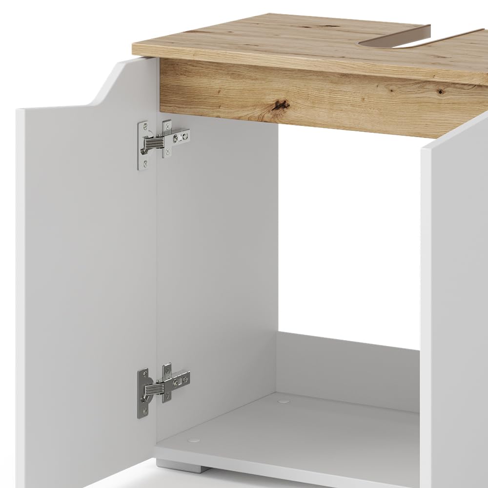 Vicco Waschbeckenunterschrank Marelle, Weiß/Artisan, 60 x 57.5 cm mit 2 Türen, mit Siphonausschnitt zur Montage unter dem Waschbecken