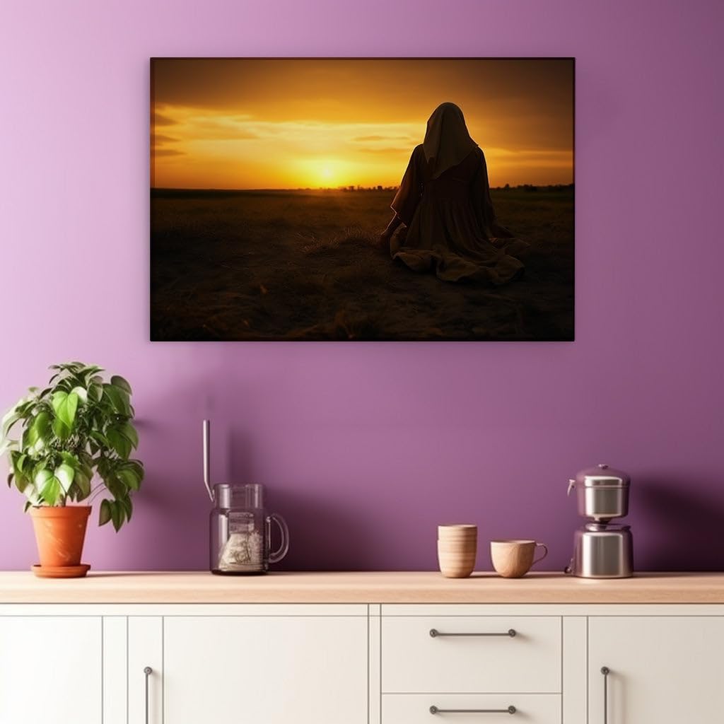 Canvas for Living room. Meditative Bliss Amidst a Golden Sunset Serenade, 27 x 18 inch Canvas Wall Art - Contemporary Masterpieces - Modern Home Decor - 69x46 cm (27x18 inch)