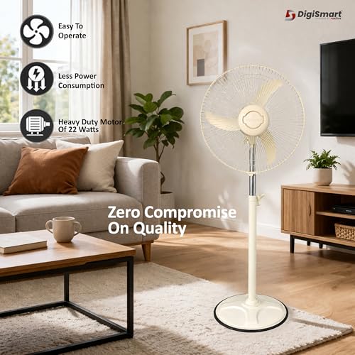 Image of DIGISMART 400mm High Speed Bullet Fan | 2400 RPM Pedestal /Farrata Fan for Home | Adjustable Height | X-Flow Technology | Aerodynamic Blades | Mark-2 Speed Regulator | 1 Year Warranty