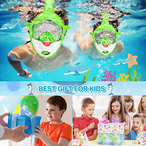 Ezire Kids Snorkel Mask Full Face, Snorkeling Gear For Kids 3-15 With Camera Mount, 180 Degree Panoramic View Snorkeling Set Anti-Fog Anti-Leak #TOP6