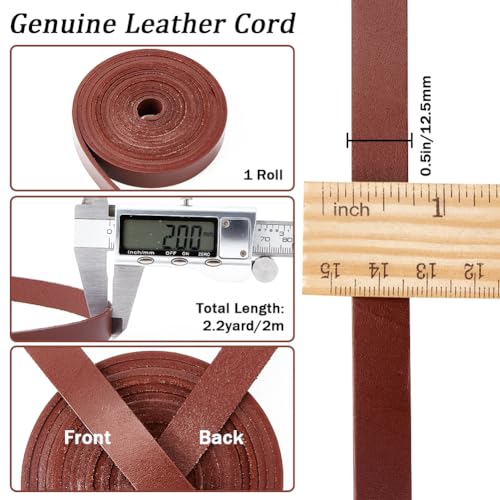 GORGECRAFT 12.5mm x 2m Flat Leather Cord Full Grain Buffalo Leather Strap 2mm Thick Cowhide Strips Braiding Thread Rope for Bracelets Necklace Jewelry Making Belts Boot Lace DIY Crafts - Image 2