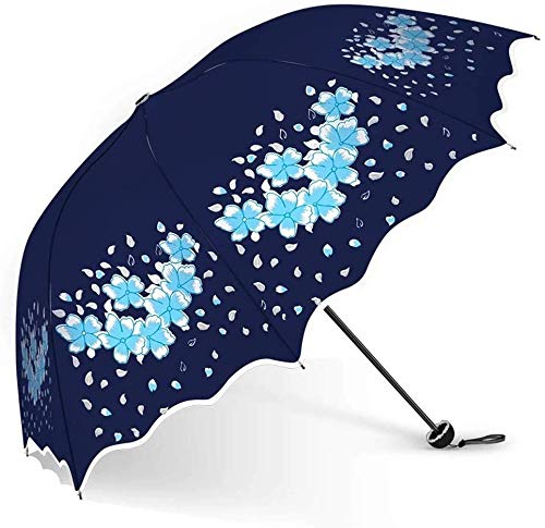 Preisvergleich Produktbild Winddichtes Regen Regenschirm Umberllas Folding Umbrella Blumenmuster Regen und Wetter Regenschirm UV-Cut Wind Resistant Wasserabweisend 8 Knochen (Farbe: NAVY, Größe: Free) Wasserdicht Regenschirm Re