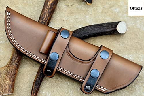 Ottoza Faca de couro feita à mão direita feita à mão para faca de Bushcraft – Faca de caça – Faca de