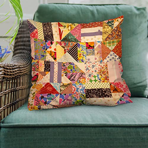 Shrahala Retro Decorative Pillow Covers 18X18 Set Of 2, Square Multi Colored Patchwork Pattern Cushion Case For Sofa Bedroom Car Throw Pillow Covers Cushion Cover thumb #1