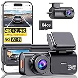 AXB Dash Cam Front and Rear: 4K+2.5K Dashcam with 5G WiFi APP Control & 64GB Card - Dual Dash Camera for Cars with 24H Parking Mode Night Vision Loop Recording Emergency Lock (V3)