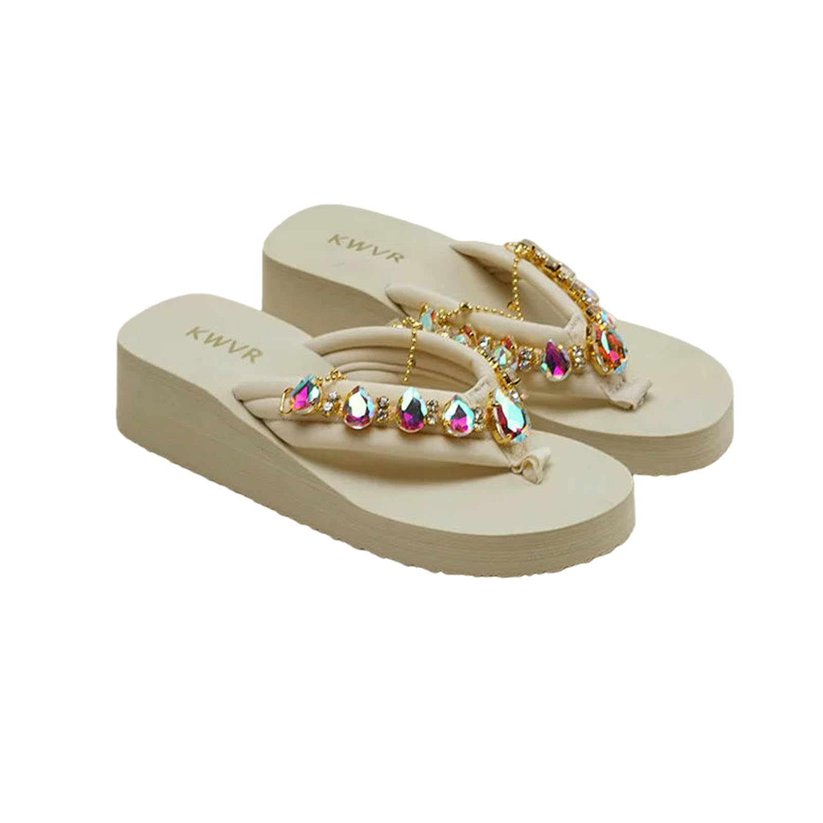 Gyios Flip Flops Men Sponge Cake Thick Sole Summer Women's Versatile Conch Anti-slip Sandals Beach Shoes-beige -39