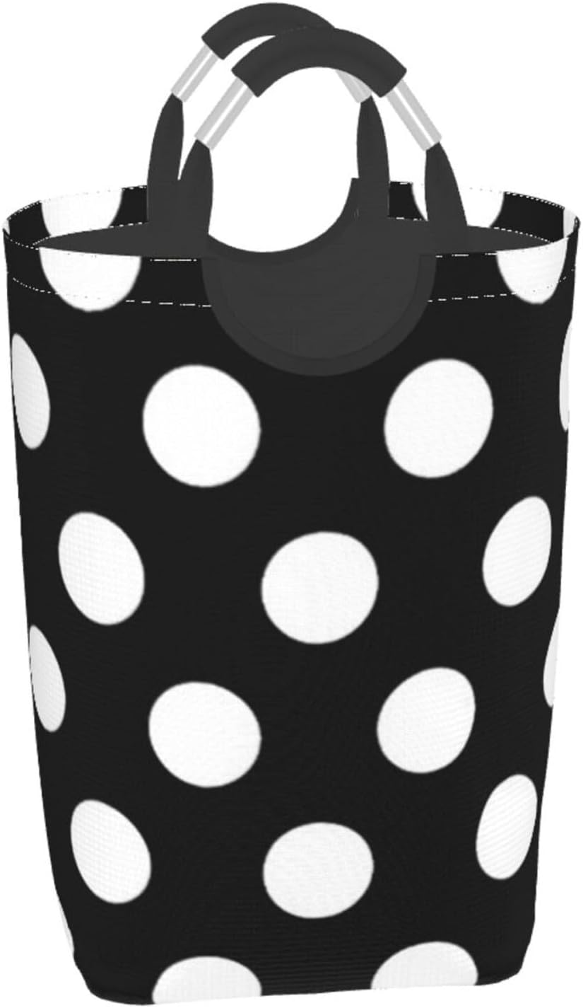 Large Laundry Basket, Retro Black and White Polka Dots Laundry Hamper Bag Collapsible Washing Bin With Handles for College Dorm, Family Essentials Storage