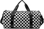 Checkered Sports Duffel Bags for Women/Men, Gym Bag with Shoes Compartment & Wet Pocket, Dance Bag for Girls,Traveling Overnight Bag Weekender Bag (Black)