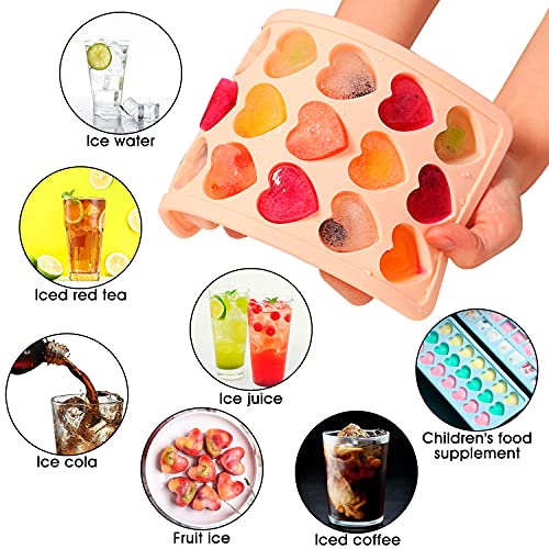 Iaxsee 2-Pack Silicone Ice Cube Tray With Lid, Heart Ice Cube Tray & Square Silicone Ice Cube Mold Easy-Release And Flexible 21 Ice Tray With Removable Lid, Ice Tray For Freezer (Pink) #TOP6