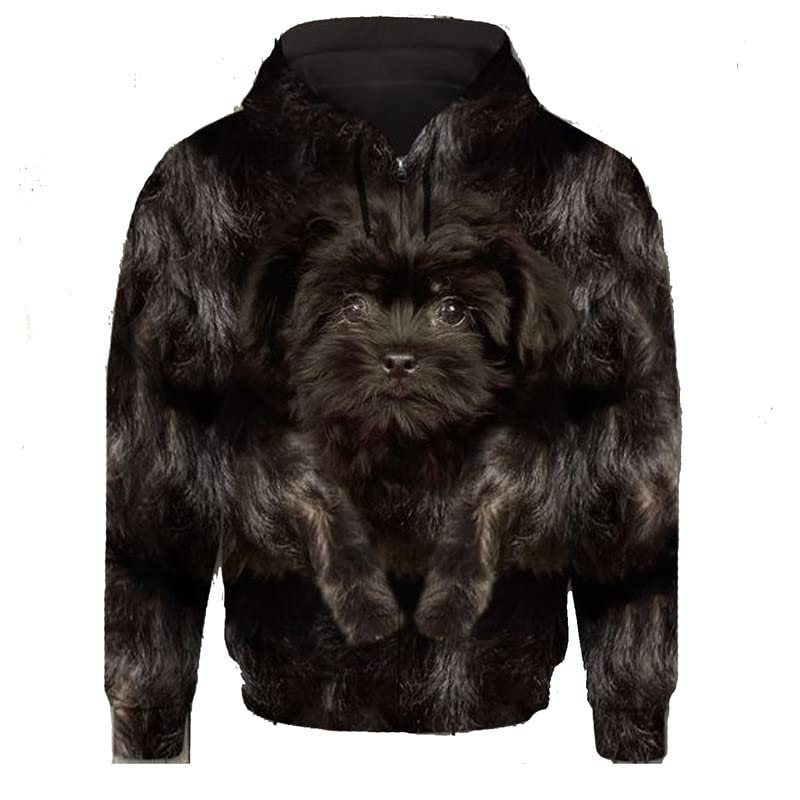 Pull à capuche homme manches longues motif de chien noir grande taille