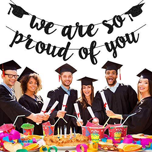 2023 Graduation Banners Party Decorations, Black Glitter We Are So Proud Of You Graduation Banners Garland For Congratulation Graduation Party Supplies, School, Home, Car Decorations #TOP1