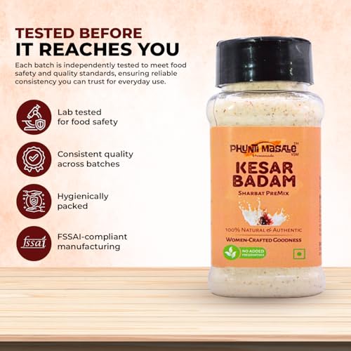 Image of Phunti Masale Kesar Badam Drink Mix | Badam Milk Powder with Almond & Saffron | Instant Milk Mix | 100g | Drink or Eat