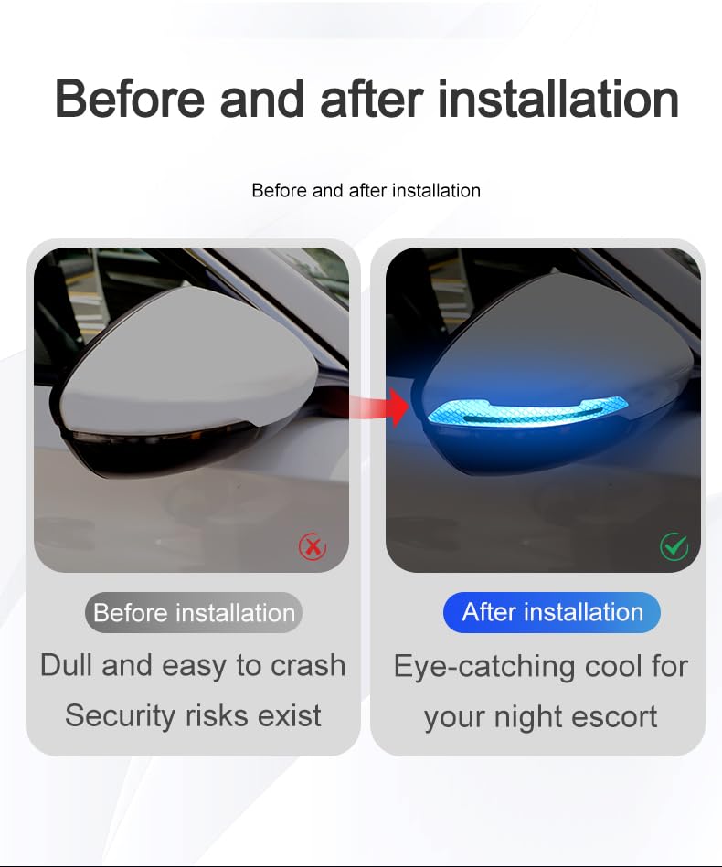 Image of JANVITHA Universal Car Reflective Stickers | Super Reflective Rearview Mirror Trim Decals, Anti-Collision Strips, Anti-Scratch Protection, Warning Safety Stickers for Cars & Bikes - 2pc