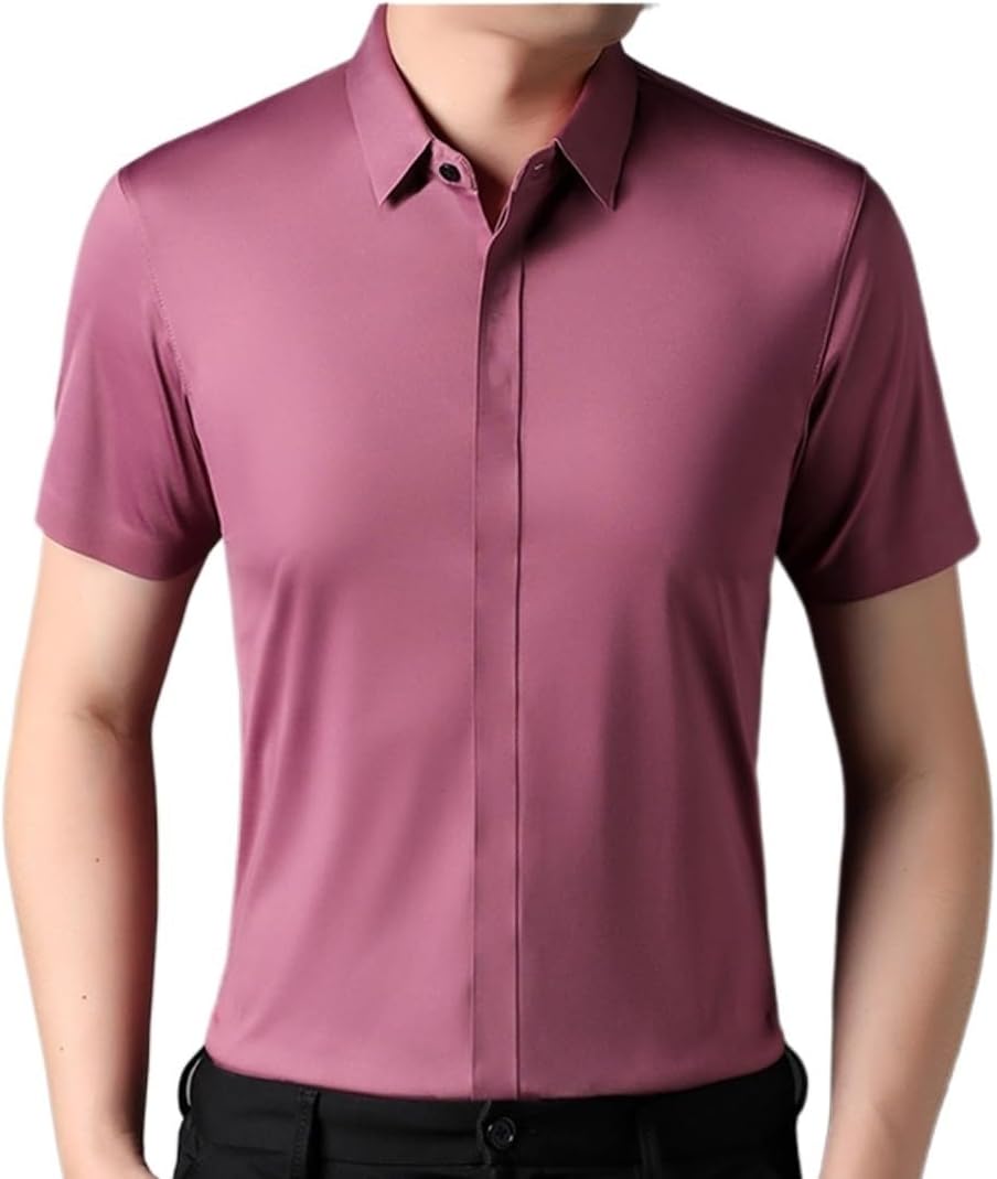 No-Iron Men's Shirt Casual Seamless Men Soft Comfortable Short Sleeve