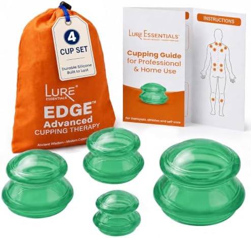 Lure Essentials Cupping Therapy Massage Sets - Silicone Vacuum Suction Cupping Cups For Muscle And Joint Pain Cellulite & More (Emerald Green, 4)