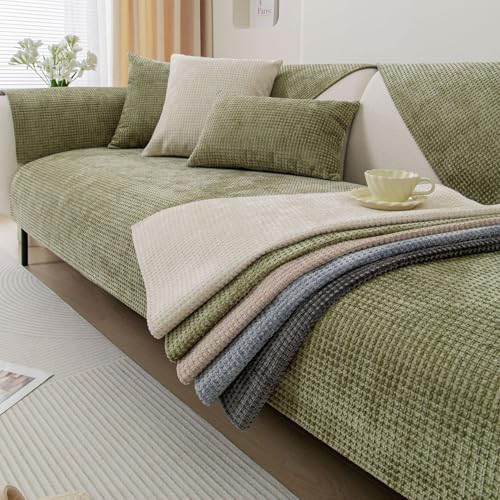 Housse de canapé d'angle en grille chenille protection lavable