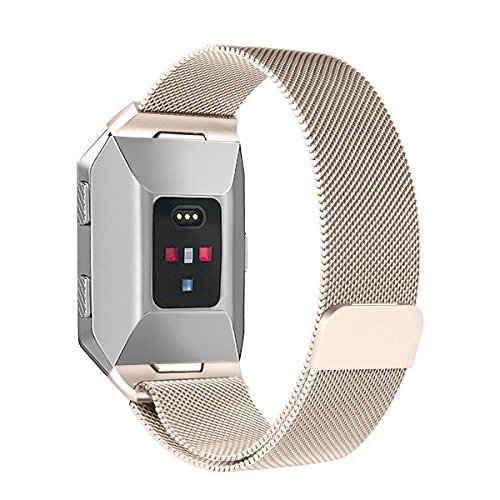 bayite for Fitbit Ionic Bands, Stainless Steel Milanese Loop Metal Replacement Strap with Unique Magnet Lock Accessories for Fitbit Ionic Small Champagne Gold
