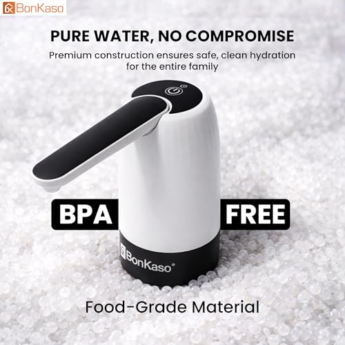 Image of BonKaso Automatic Water Dispenser Pump for 20 Litre Bottle, Portable USB Rechargeable Electric Mini Water Pump with Removable Spout, High Efficiency, One-Touch Control for Home & Office