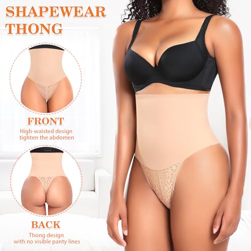 Image of Werena Tummy Control Thong Shapewear for Women High Waist Body Shaper Panties Girdle Lace Shaping Underwear