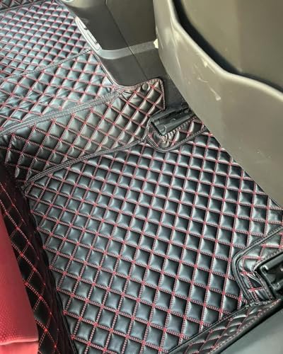 Image of 7D Car Floor Mat for Maruti Suzuki S-Cross (2019-2022) | 7D Ultra Premium PU Leather II Double Stitching II Fully Customise Fit Car Floor Tray Mats Specific Model - Black with Red