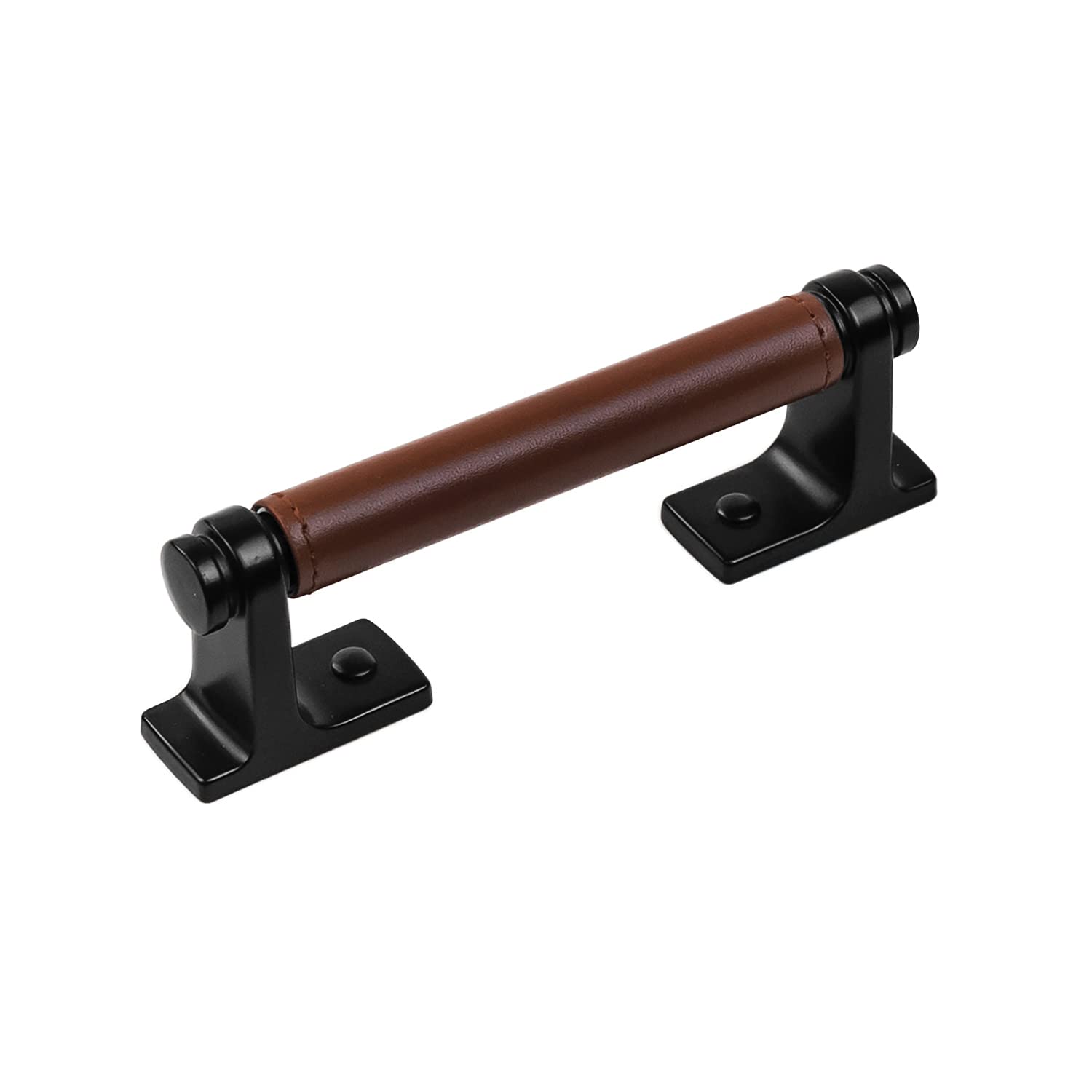 Belwith Keeler B077979LRMB Reserve Collection Pull 3-3/4 Inch (96mm) Center to Center Matte Black with Brown Leather Finish