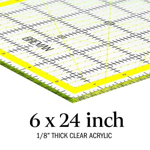 Breman Precision Clear Quilting Ruler - 6X24 Inch Clear Ruler - Clear Acrylic Ruler For Cutting Fabric - Clear Rulers Grids For Precision Measurements - Quilting Rulers - Fabric Ruler For Sewing #TOP2