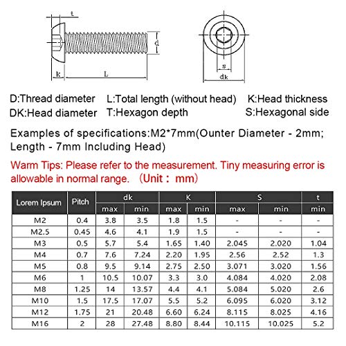 BOZONLI Button Head Bolts Stainless Steel Socket Allen Key Dome Head Bolt Machine Screws, M2.5 * 40mm,50 pcs - Image 3