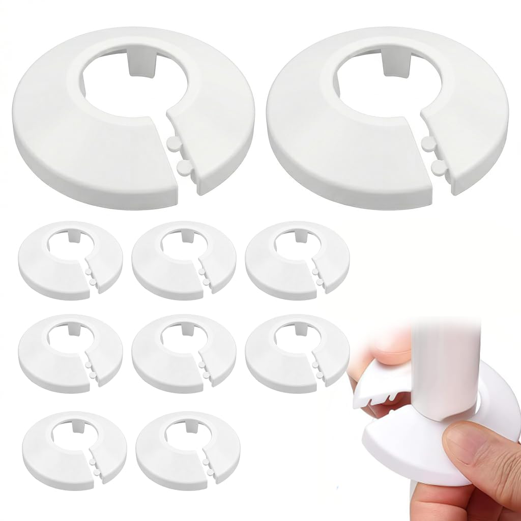 10 PCS Plastic Radiator Pipe Covers White Pipe Collars for 15mm Diameter Tubes, Decorative Trunking Sleeves Water Pipe Covers