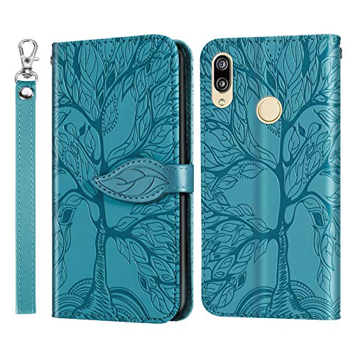Auslbin Funda Compatible con Huawei Honor 8C/Y7 Prime 2019, Funda Cuero Compatible con Huawei Honor 8C/Y7 Prime 2019, Azul,Soporte Plegable,Ranuras Compatible con Tarjetas