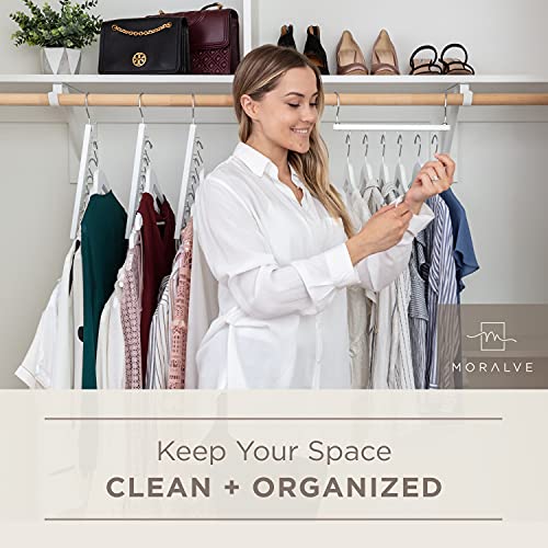 Moralve Space Saving Hangers For Closet Organizer - 4 Pack Wood Shirt Organizer For Closet Space Saver Hangers For Clothes - Closet Clothes Hanger Organizer Stacker Space Saving Collapsible Hangers #TOP6