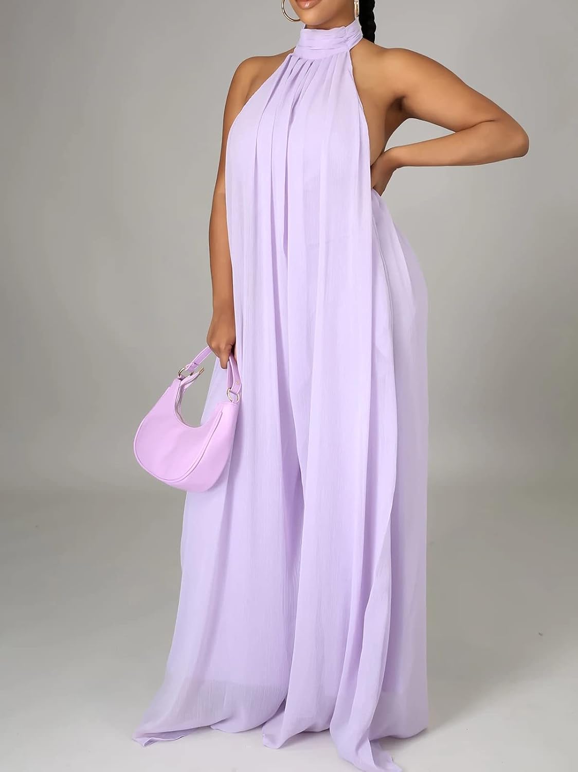 Ekaliy Summer Jumpsuit for Women Dressy Chiffon Halter Neck Jumpsuits image 2