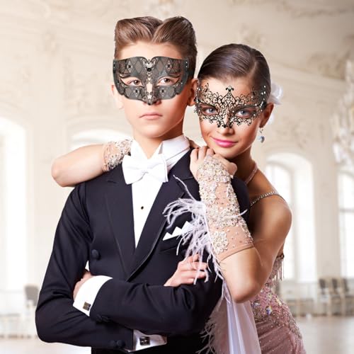 Image of Coddsmz Couples Venetian Masquerade Mask Set Luxury Style Princess Party Mask for Couples Women and Men Mardi Gras Masks