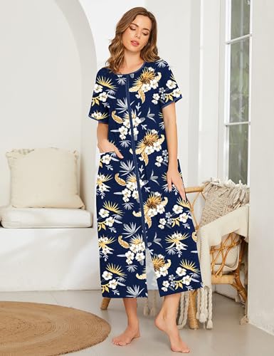 Image of Ekouaer Women Robe Zipper Short Sleeves Full Length House Coat with Pockets