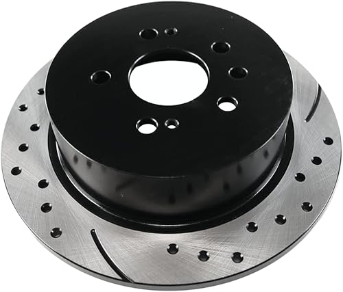 Miniatura 5 de AutoShack - Par de 2 rotores de freno traseros perforados y ranurados, color negro, repuesto para Hyundai Elantra 2.0L FWD PR41454LR 2007 2008 2009