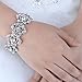 EVER FAITH Austrian Crystal Bridal Floral Leaf Elastic Bracelet for Women Clear Silver-Tone