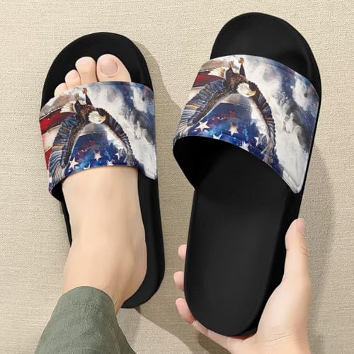 Image of Womens Pool Slides American Flag Sandals Women Quick Dry Fourth of July Sandals for Women Size 9.5 Open Toe Womens Beach Slides