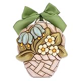DIMENSIONI - 15,5x4x13,3 h cm THUN - Formella con Cesto di Campanule e Fiori di Pesco da Appendere - Accessori e Decorazioni Casa - Formato Medio - Ceramica - 15,5 x 4 x 13,3 h cm