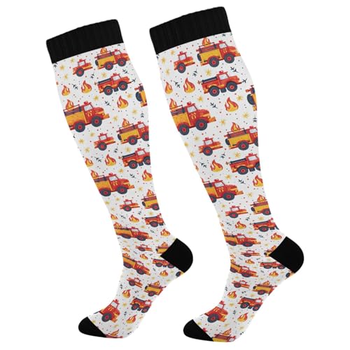Fire Fighting Truck Pattern Compression Socks for Women and men knee high stockings Sports Running Hiking Cycling Socks