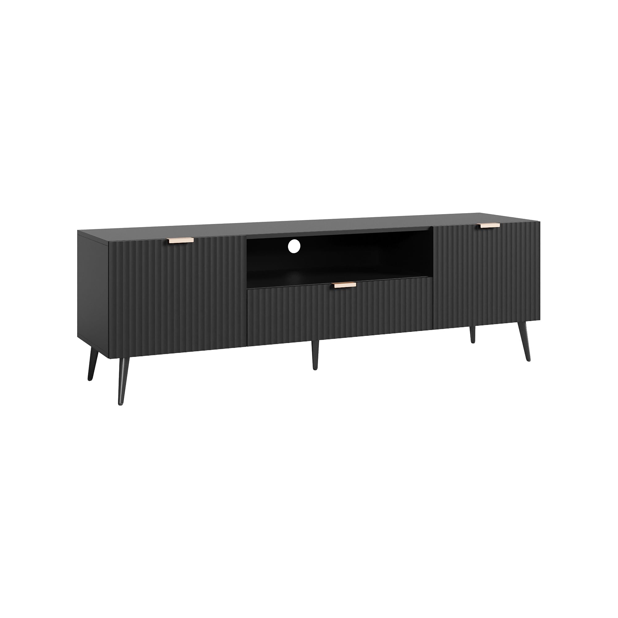[en.casa] TV Schrank Nand Lowboard mit 2 Türen geriffelt Fernsehschrank mit Schublade 160 x 40 x 51 cm Sideboard Kommode Fernsehtisch Schwarz