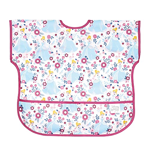 Bumkins Disney Short Sleeve Bib for Girl or Boy, Toddler and Kids for 1-3 Years, Large Size, Essential Must Have for Junior Children, Eating, Mess Saving Soft Fabric Apron for Play, Cinderella