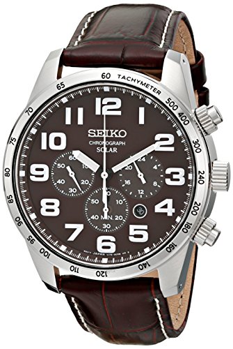 Seiko Men's SSC227 Stainless Steel Solar Watch with Brown Leather Band