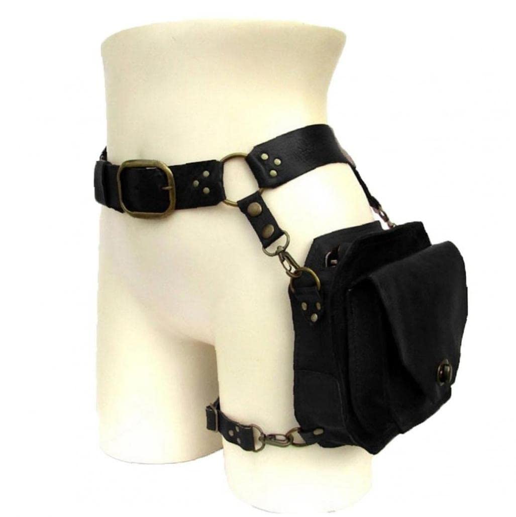 Casiler Women's Black Waist Ring Belt Pouch Steampunk Leather Fanny Bag For Men Knight Cosplay Costume Motorcycle Thigh Wallet
