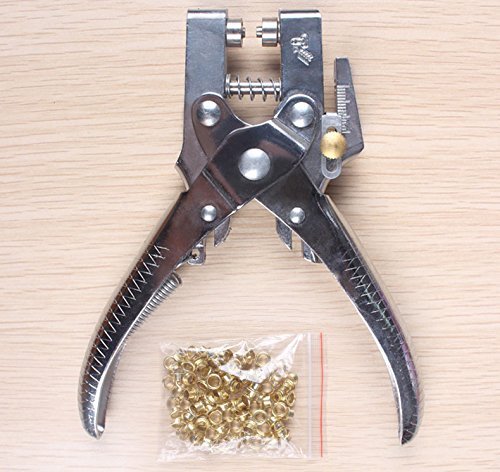 Eyelet Grommet Pliers Setting, Steel Hole Punch Eyelet Setter Kit - For Leather, Canvas, All Fabrics Men & Women Clothes, Shoes, Belts, Bags, Crafts - 100 Free Gold eyelets/grommets (500 nail)