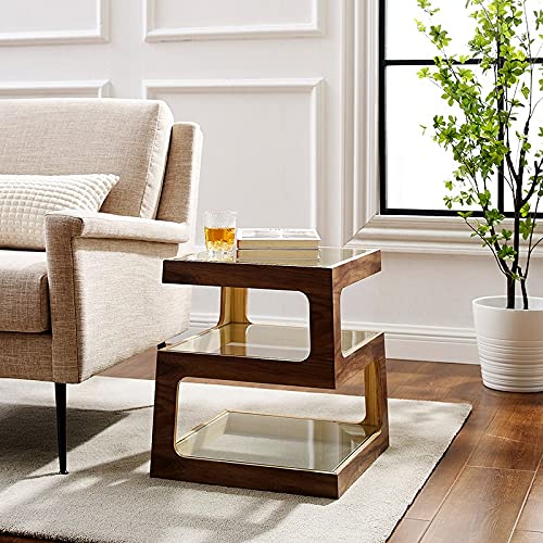 Quadratischer Beistelltisch Quadratischer kleiner Teetisch Glas Massivholz Sofa Ecktisch doppellagiger quadratischer Tisch (Farbe: Walnuss) – Bild 7