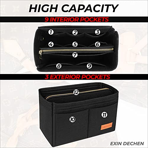 Exin Dechen Purse Organizer Insert (Black, Medium) - Bag Organizer With Zipper Handbag, Bag Organizer For Tote & Purse, Perfect For Speedy Never Full And More… #TOP2