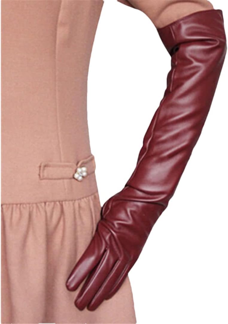 Guanti in Pelle da Donna Primaverili e Autunnali Gomitiere Guanti Touch Screen Lunghi Caldi e pratici, Bordeaux, S